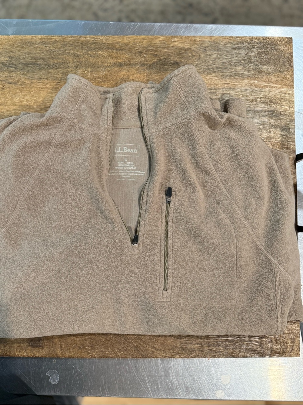 L.L. Bean Men's Trail Fleece Quarter Zip -Chest Pocket Fleece Pullover - Tan